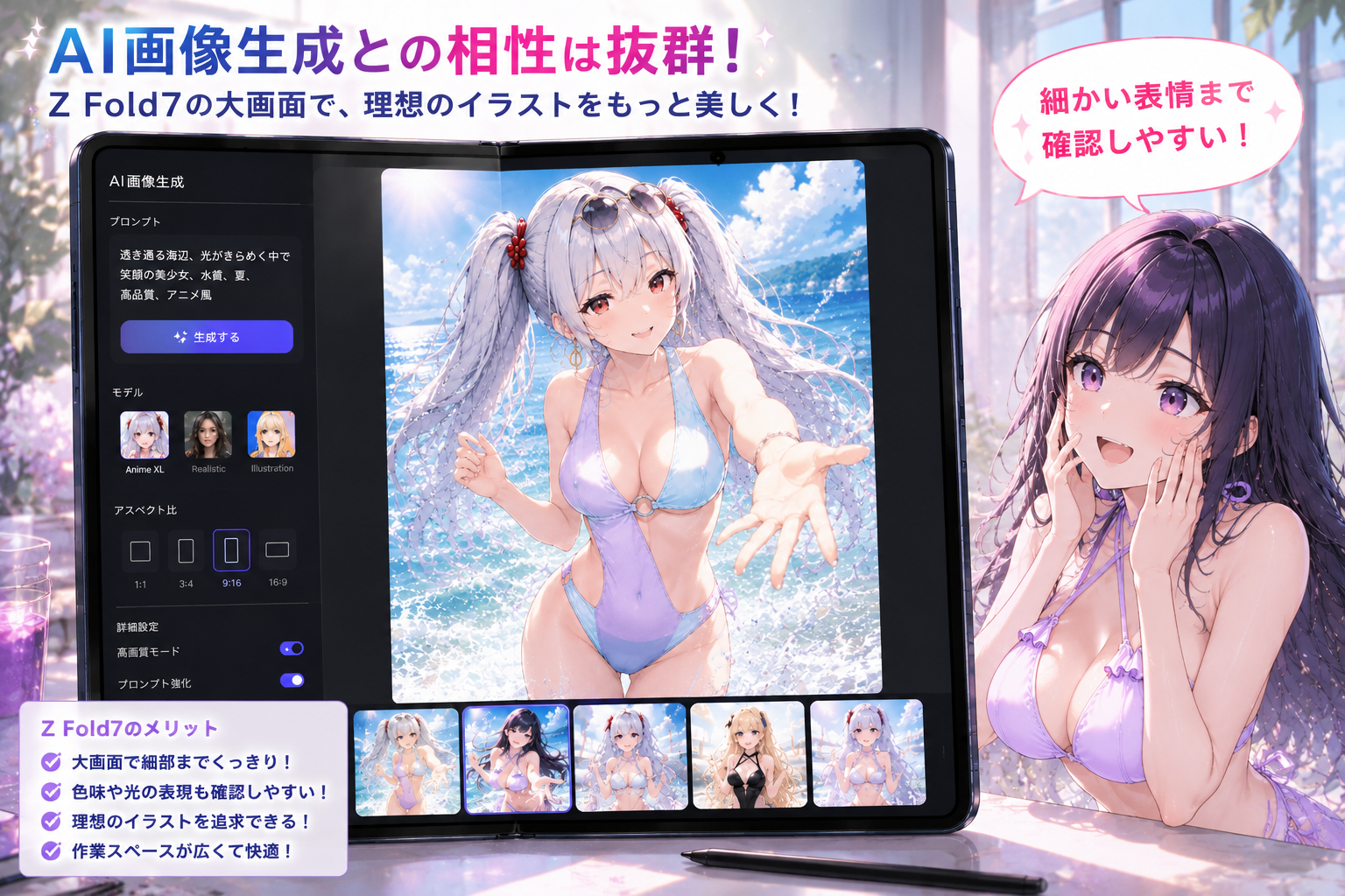 Galaxy Z Fold7の大画面によるAI画像生成作業のメリット