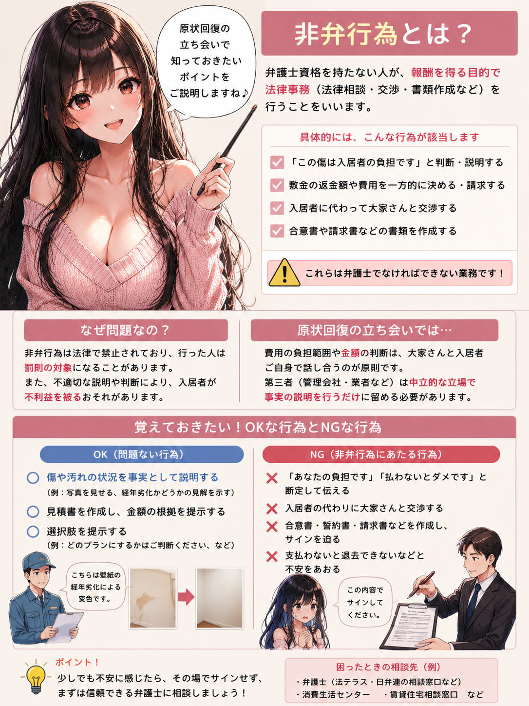 原状回復の立ち会いで知っておきたい非弁行為の解説イラスト