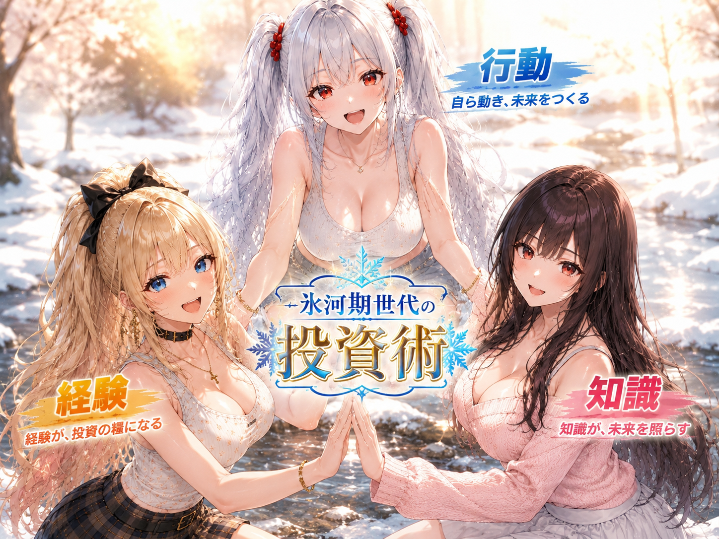 氷河期世代の投資術を表す3人のイメージイラスト